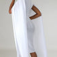 New Style Pleated Long Sleeve Solid White Dress