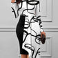 New Style Printed Irregular Crew Neck White Dress