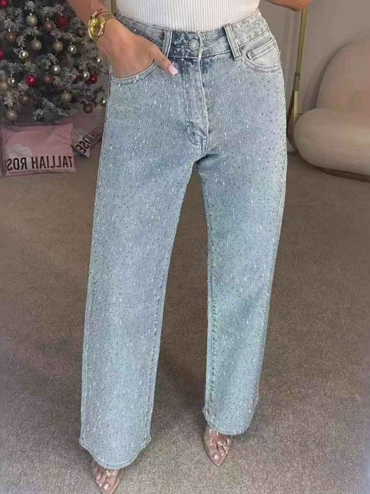 Party Fashion Glitter High Rise Straight Jeans