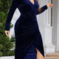 Party Fashion V Neck Blue Ruched Dress