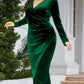 Party Fashion V Neck Green Ruched Dress
