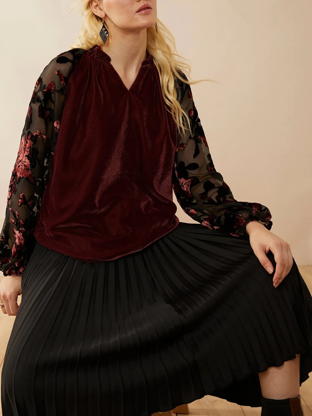 Party Wear Velvet Mesh Floral Top
