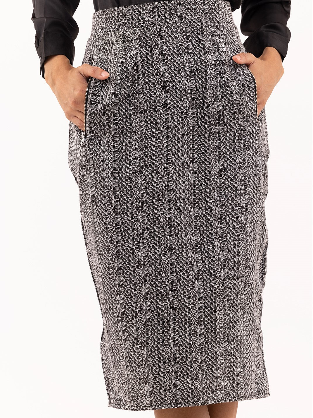 Perfect Business Grey Textured Formal Wear Skirt