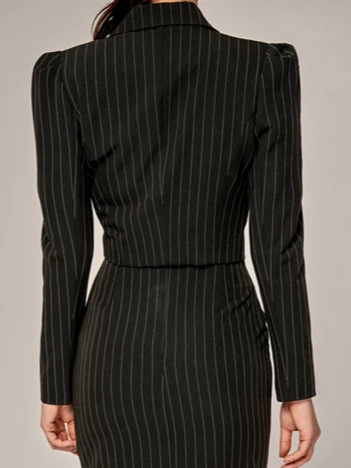 Premium Stripped Crop Blazer With Pencil Skirt Set