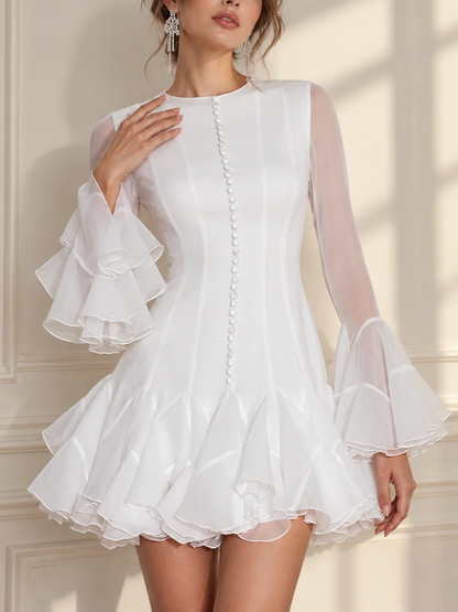 Pretty Button Decor Ruffle Mini Dress
