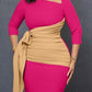 Pretty Long Sleeve Patchwork Pink Dress - Ships in 24 Hrs