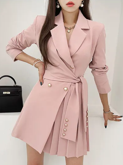 Professional Slim Style Pink Jacket Dress