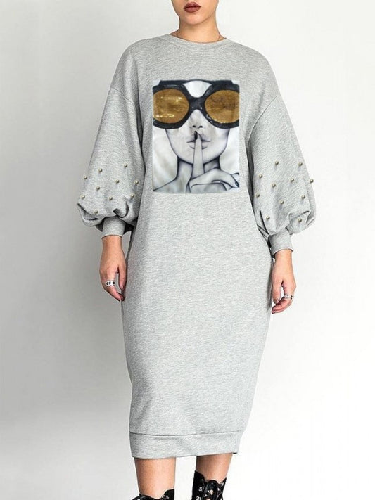 Quirky Puff Sleeve Crew Neck Dress
