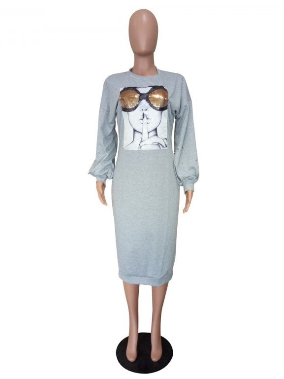 Quirky Puff Sleeve Crew Neck Dress