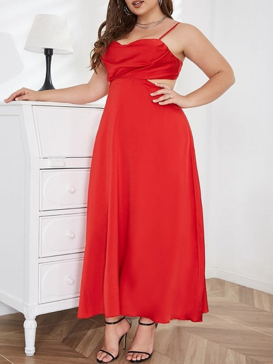 Sexy Plus Backless Red Hollow Out Dress