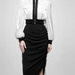 Sharp Look Contrast Zipper Top With High Waist Pencil Skirt Set