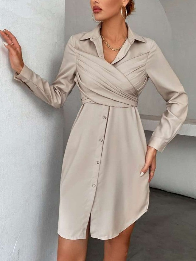 Simple Long Sleeve Khaki Dress