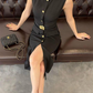 Simple Sleeveless Black Midi Dress
