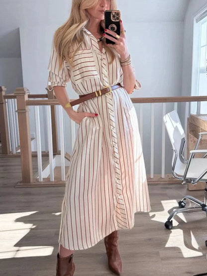 Smart Casual Striped Shirt Dress With Belt