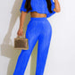 Smart Crop Top With Trouser Blue Set - Ships in 24 Hrs