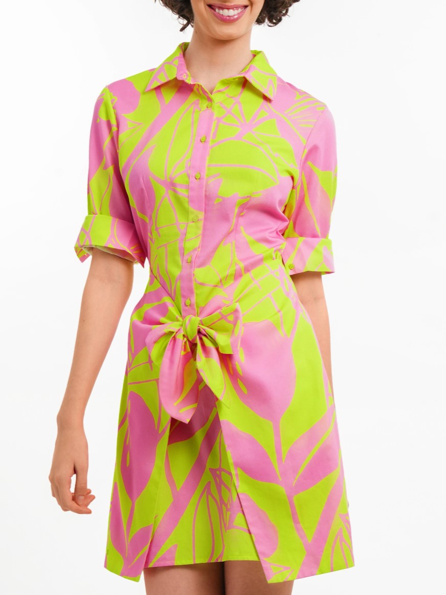 Smart Floral Print Tie Up Shirt Dress