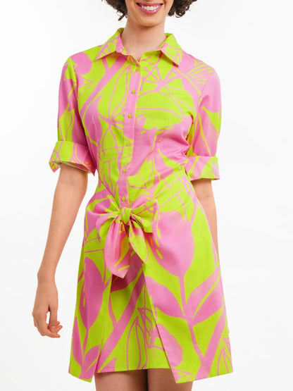 Smart Floral Print Tie Up Shirt Dress - Ships in 24 Hrs