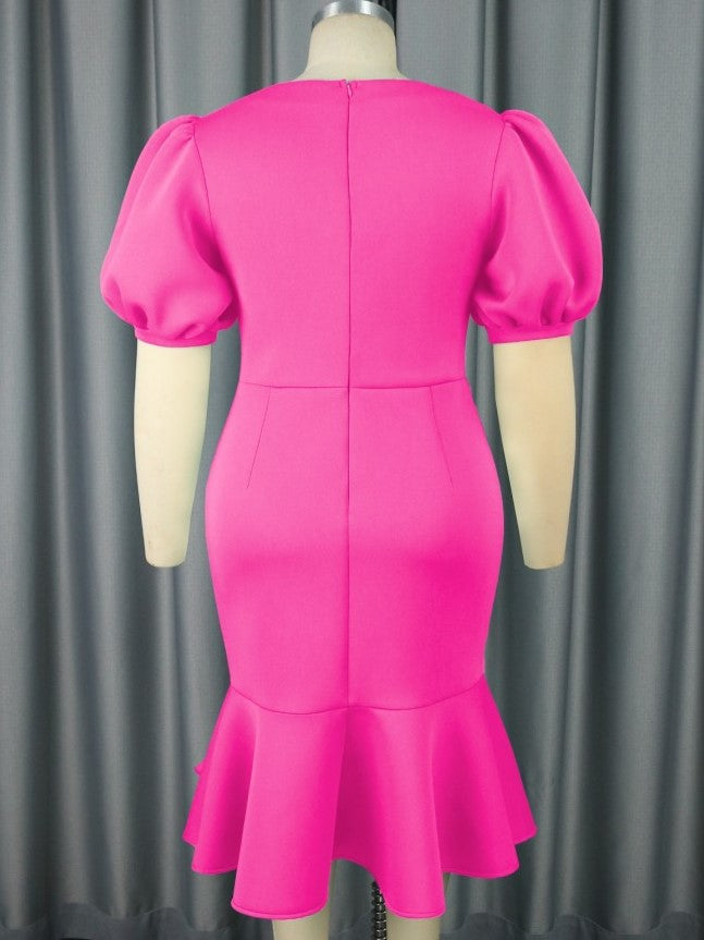Smart High Rise Fitted Short Sleeve Pink Dress