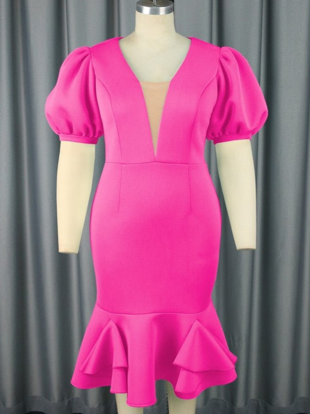 Smart High Rise Fitted Short Sleeve Pink Dress