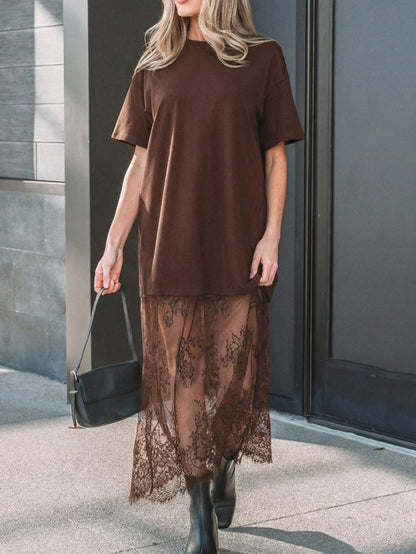 Smart Lace Panel Short Sleeve Comfort Wear Maxi Dress