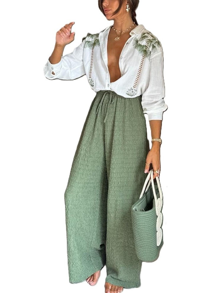 Smart Plant Print Green Casual Pant Co ord Set