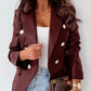 Smart Solid PU Fitted Burgundy Coat