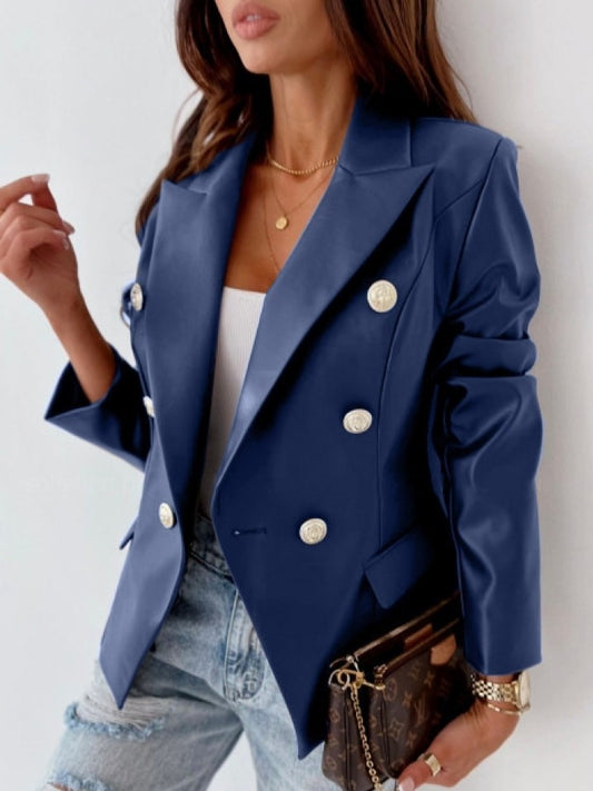Smart Solid PU Fitted Blue Coat