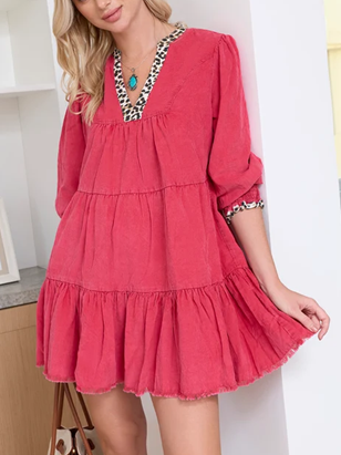 Smart Tiered Pink Corduroy Mini Dress