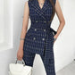 Sophisticated Plaid Double Breasted Pants Suit Set