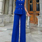 Sophisticated Sleeveless Solid Pants Blue Suit Set