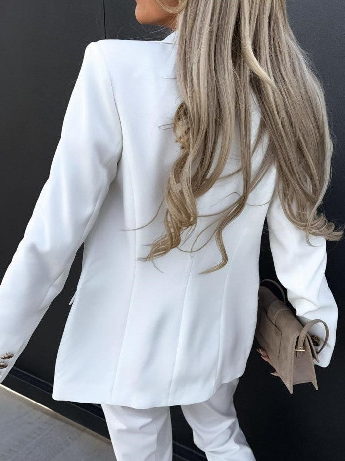 Sophisticated Fitted Tailored Solid White Blazer