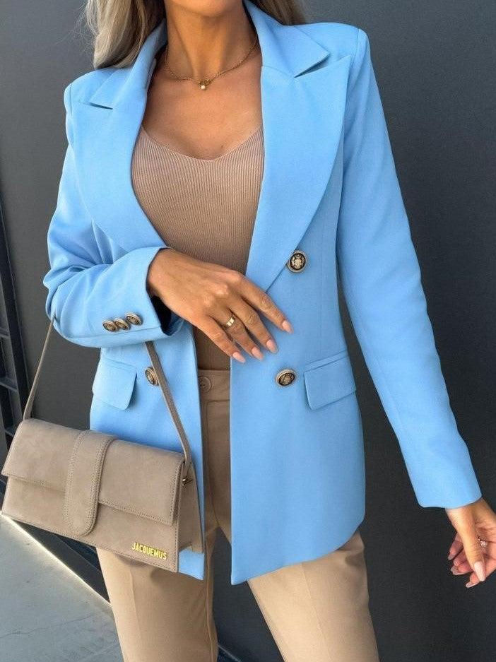 Sophisticated Fitted Tailored Solid Azure Blazer