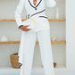 Sophisticated White Colorblock Suit Set