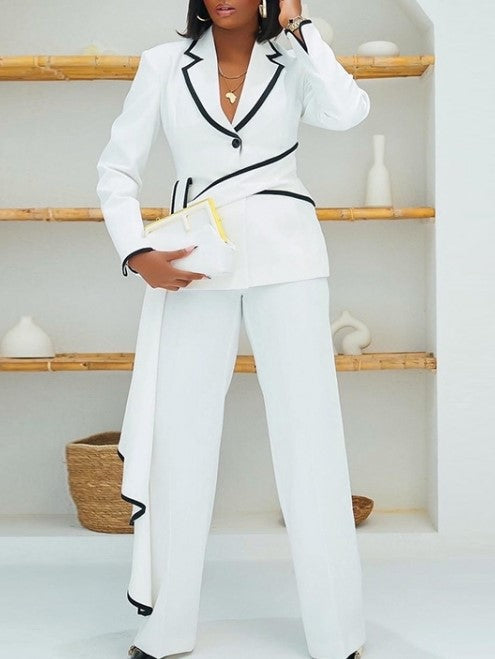 Sophisticated White Colorblock Suit Set
