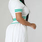 Sporty Look Short Sleeve Top With White Pleated Skirt Set