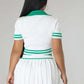 Sporty Look Short Sleeve Top With White Pleated Skirt Set