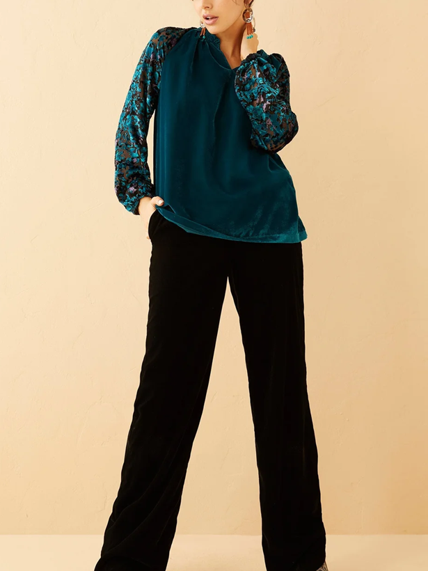 Stunning Blue Velvet Floral Top