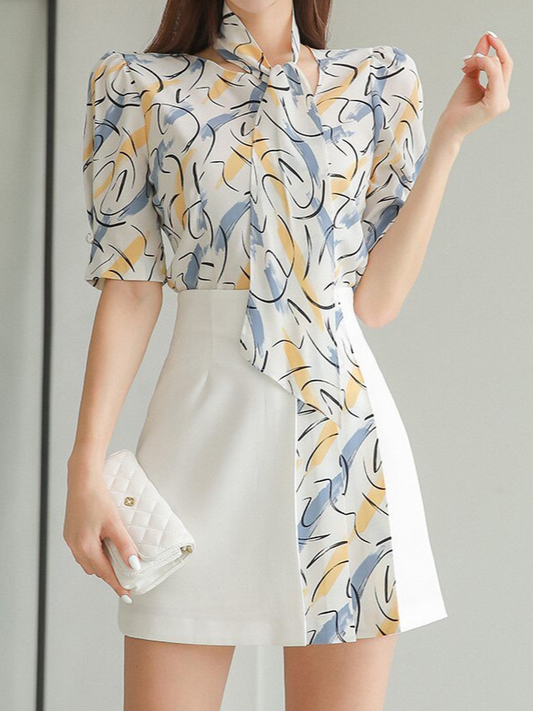 Stunning Printed Pleated A line Skirt Suit Set