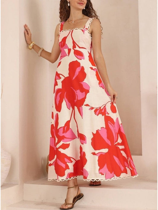 Stylish Floral Print A Line Maxi Dress