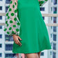 Stylish Gauze Patchwork Polka Dots Long Sleeve Plus Green Dress