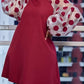 Stylish Gauze Patchwork Polka Dots Long Sleeve Plus Wine Red Dress