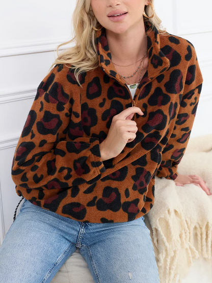 Stylish High Collar Animal Print  Winter Jacket