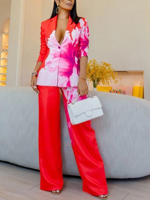 Stylish Long Sleeve Bright Blazer Pants Set