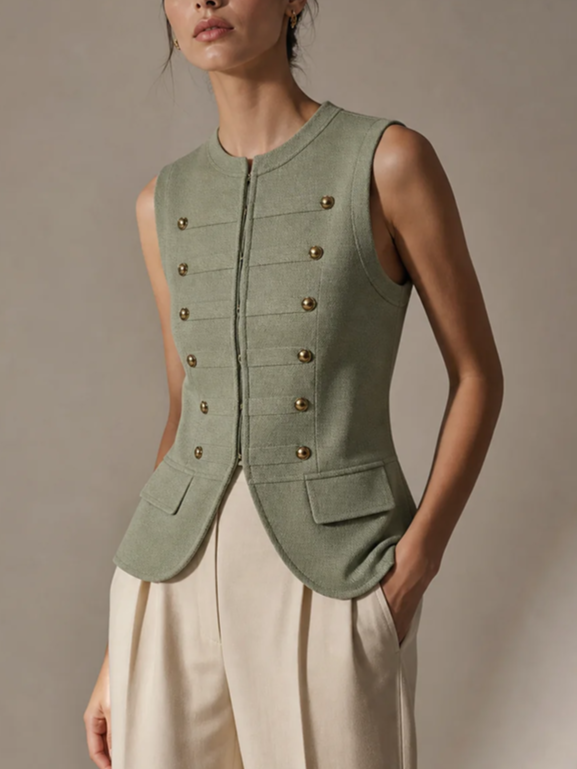 Stylish Sleeveless Button Decor Vest Top