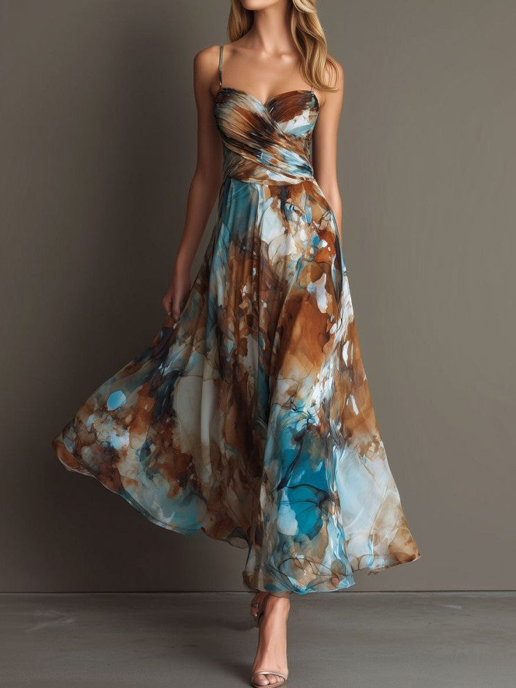 Stylish Sleeveless Flowy Blue Maxi Dress