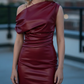 Suave One Shoulder Drape Faux Leather MIni Dress