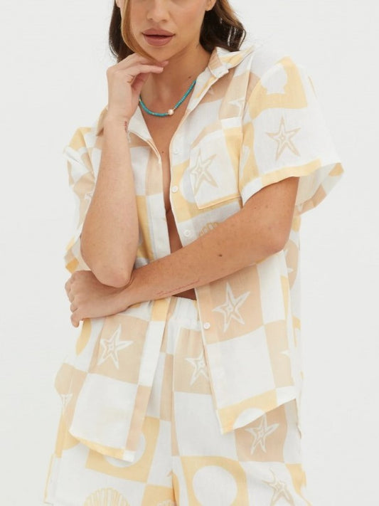Summer Fashion Pastel Printed Shorts Yellow Co ord Set