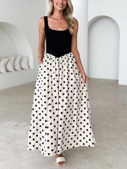 Summer Fashion Sleeveless Polka Dots Swing Maxi Dress