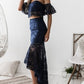Super Stylish Backless Lace Top With Mermaid Skirt Blue Set