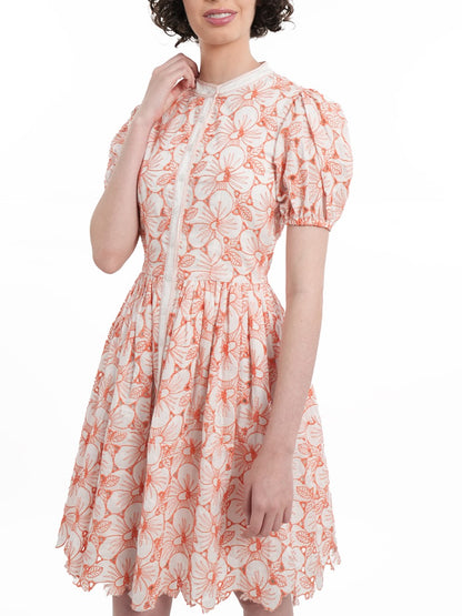 Sweet Floral Eyelet Gathered Dress